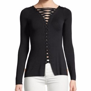 NWT $188 Bailey 44 Kabuki Black Lace-Up Fitted Top in size Small!